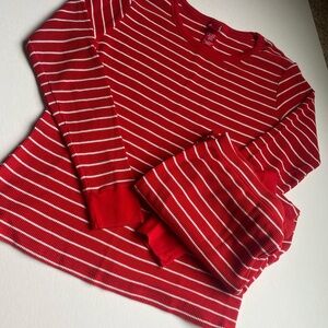Red and White Striped Long Sleeve Top